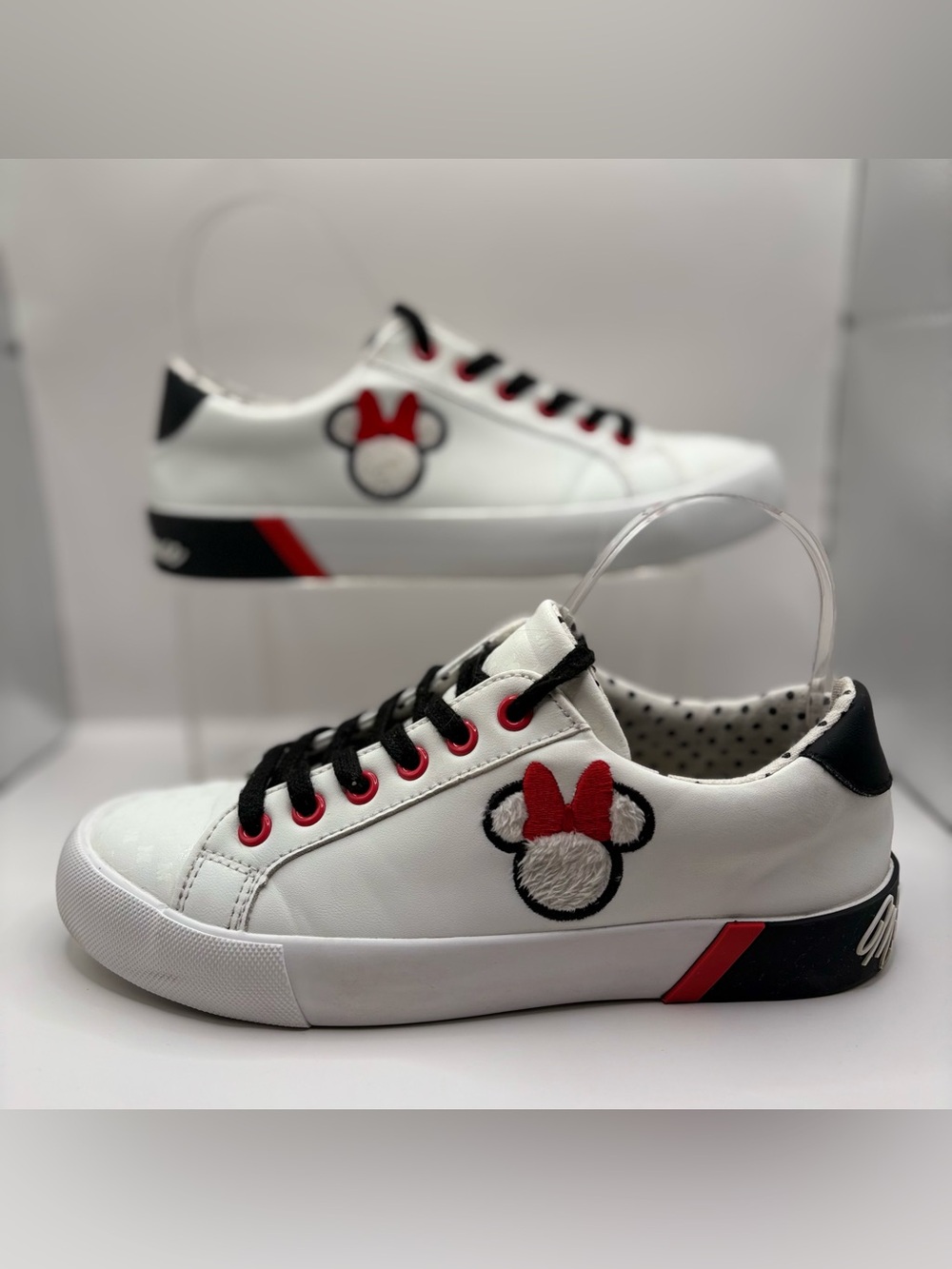 Disney White Sneakers with Red Bow and Black Accents